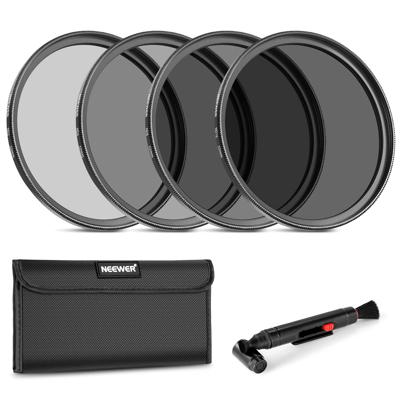 Neewer NEEWER 52mm ND Lens Filter Kit: ND2 ND4 ND8 ND16, Lens Cleaning Pen, Filter Pouch Neutral Density Filter and Accessory Kit Compatible with Canon Nikon Sony Panasonic DSLR Cameras with 52mm Lens