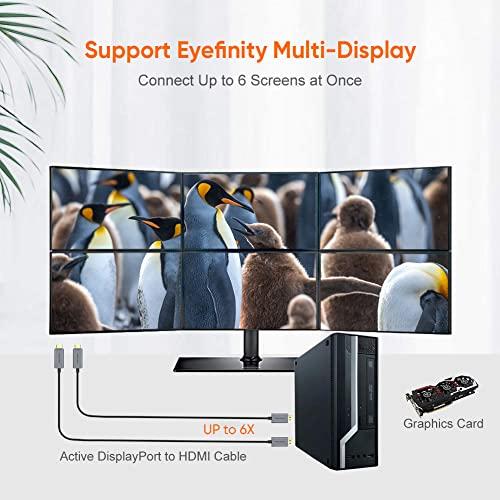 CableCreation CableCreation Active DP to HDMI Cable HDR 4K@60Hz 2K@144Hz 1080P@144Hz, 8FT Unidirectional DisplayPort to HDMI Monitor Cable, DP 1.4 to HDMI 4K Braided, Support Eyefinity Multi-Display, Aluminum