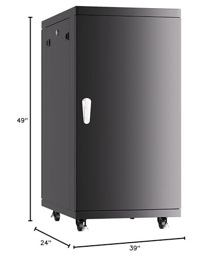 Sysracks Sysracks 22U Server Cabinet 39-inch deep Server Rack Locking Network Cabinet with Thermocontroller, LCD-Screen, 4 Fans, Power Strip, Shelf, Wheels, Dust-Tight Cable Entries and Other Accessories