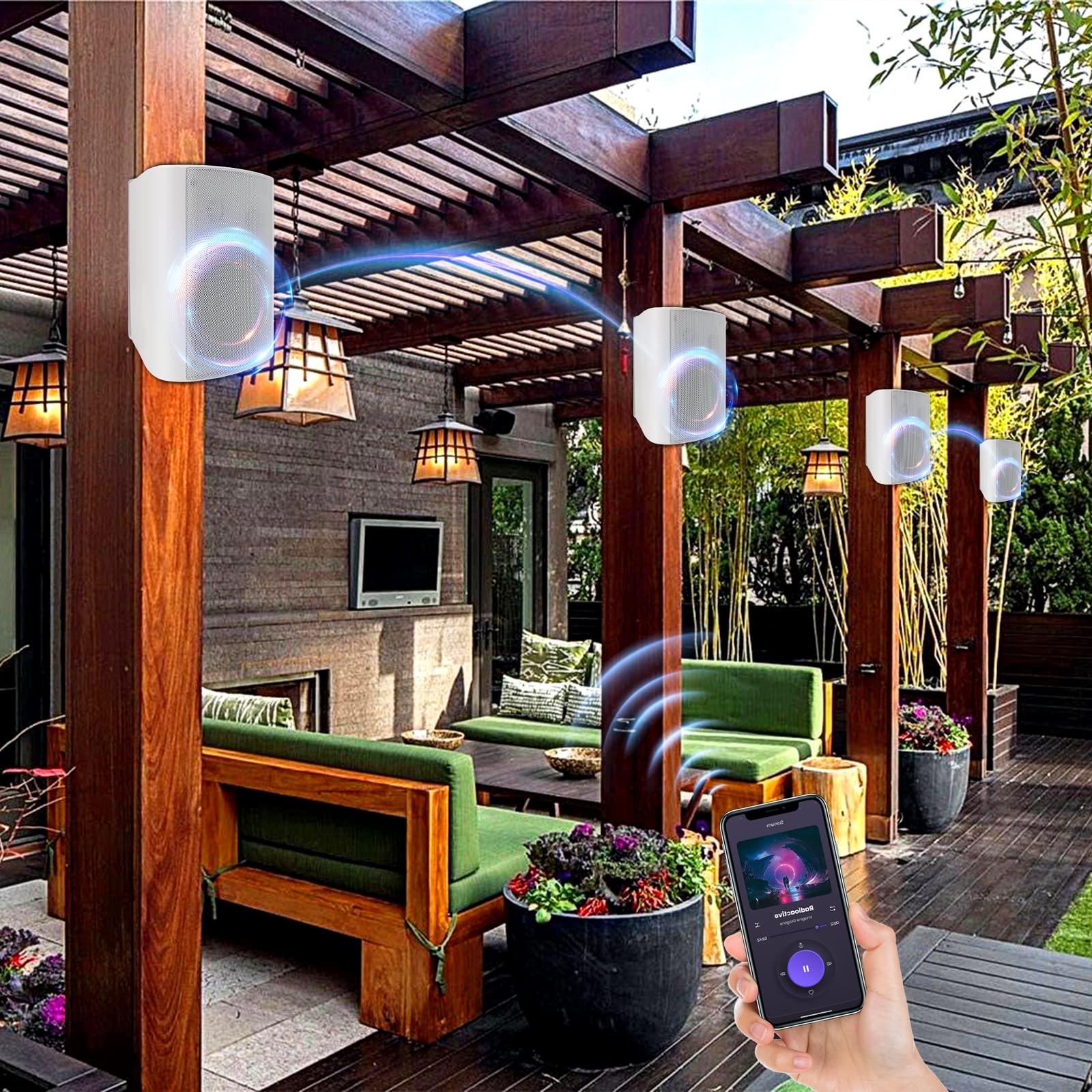 Herdio Herdio 800W 6.5 Inch Outdoor Speakers Bluetooth Waterproof Wired with Superior Amplifier, Wall Mounted Sound System, Enhanced Bass & Durable, Mountable Swivel Brackets, for Patio Home (2 Pairs, White)