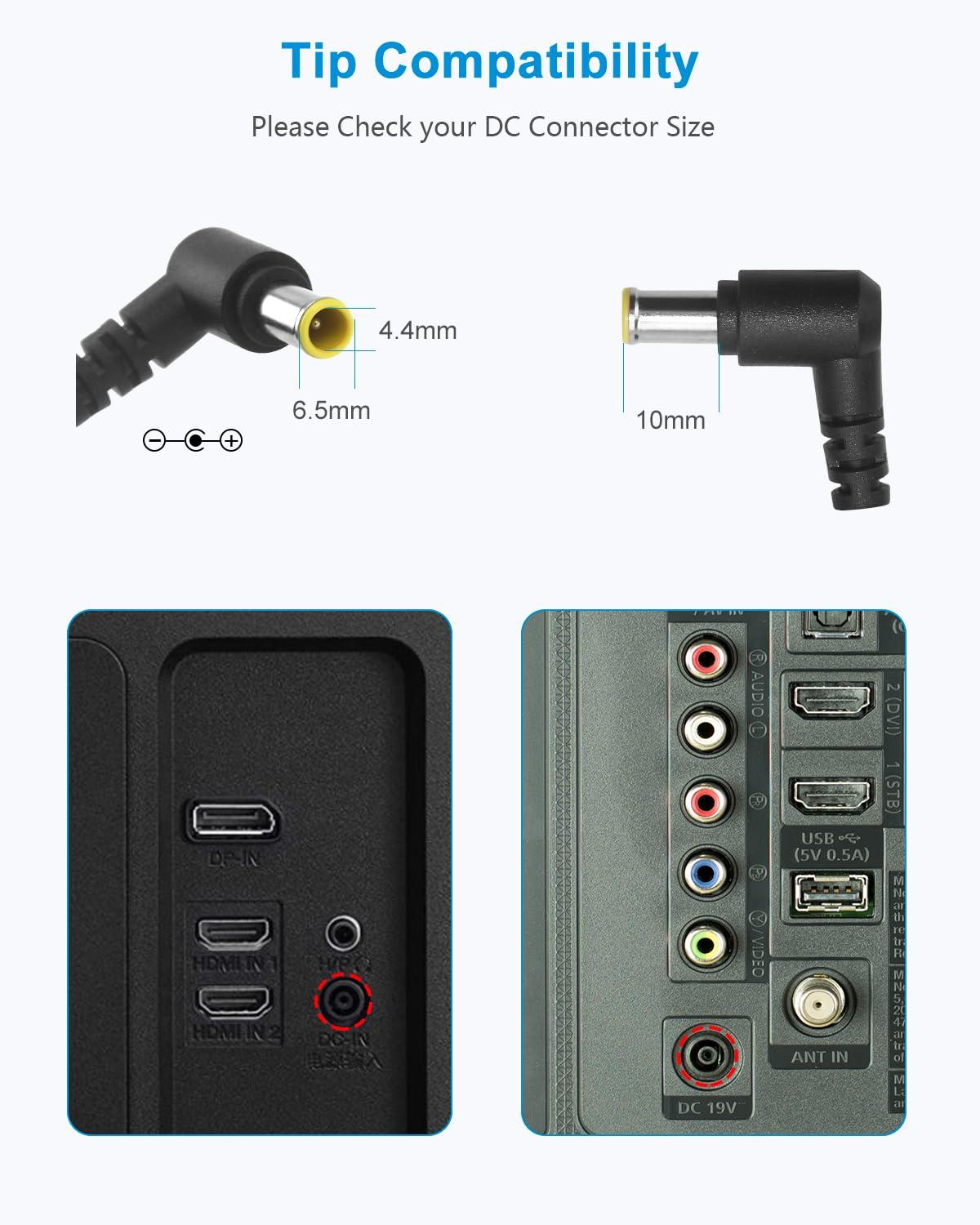 ALITOVE for LG Monitor Power Cord 19V Power Supply for LG Electronics 19" 20" 22" 23" 24" 27" 32" LED LCD HD TV Widescreen AC Adapter Replacement, 8.85ft 65W 6.5mm x 4.4mm DC Plug