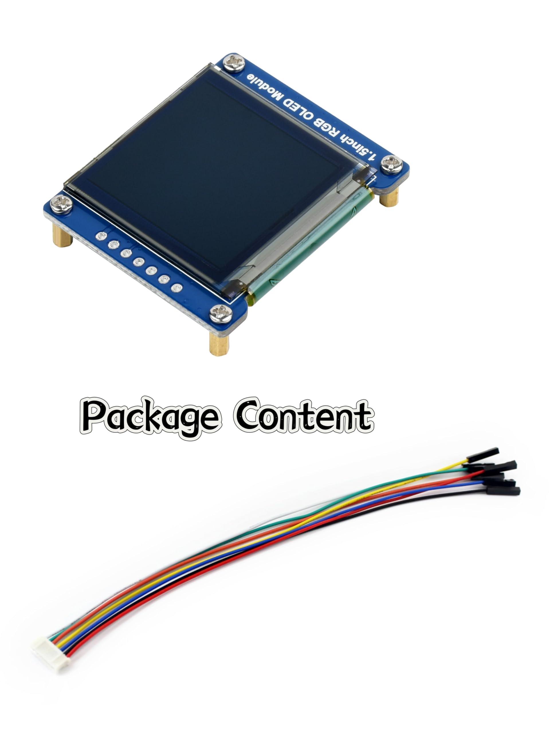 Wonrabai 1.5inch RGB OLED Display Module 128128 Pixels, 65K RGB Display Colors, SPI Interface Compatible with Raspberry Pi 5/ Pi 4B/ Pi 3B+ Pi3B/ Pi Zero/Pi Zero 2W/Arduino/STM32, etc.