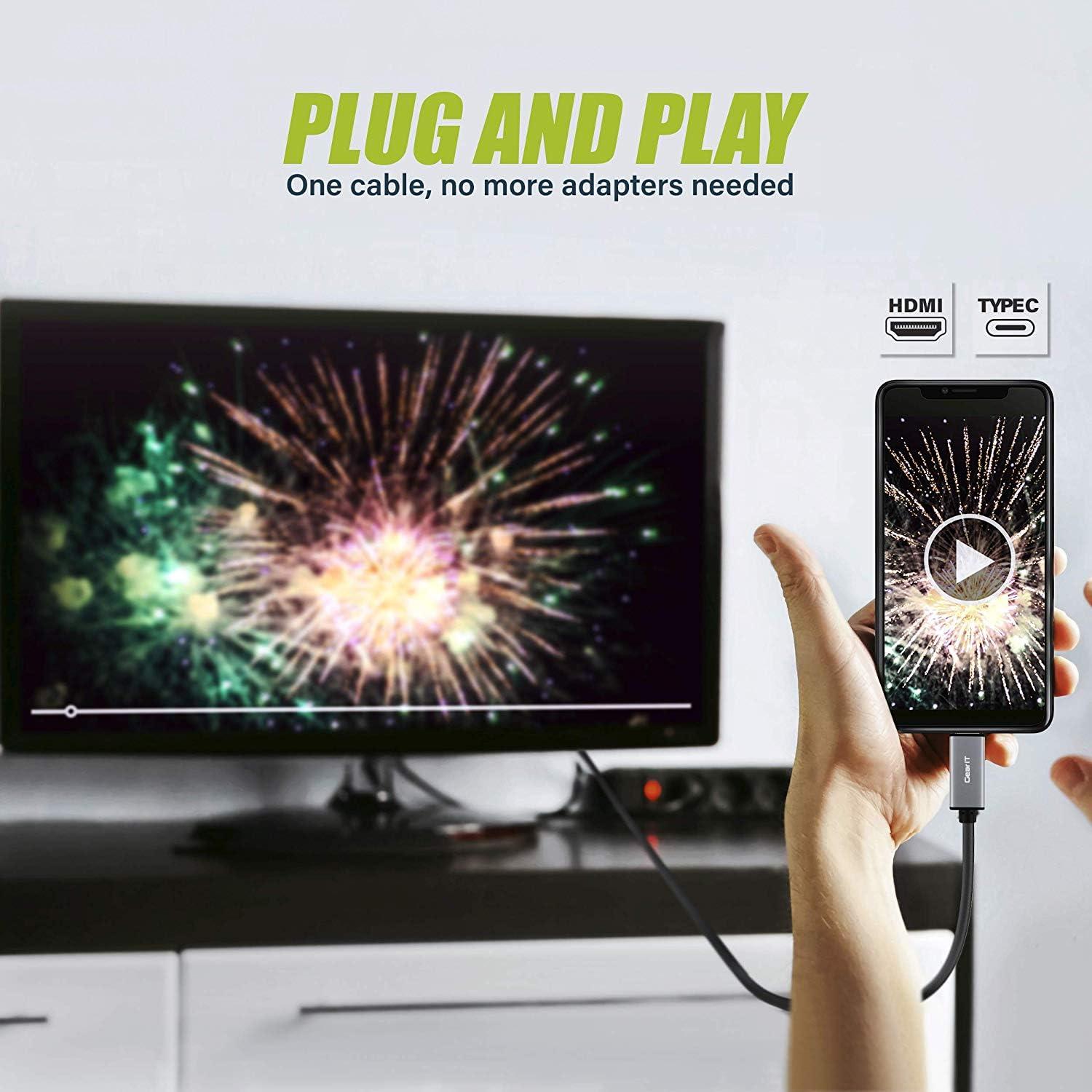 GEARit GEARit 6ft USB-C to HDMI Cable [Thunderbolt 3 Port Compatible] USB Type C to HDMI Cable (4K@60Hz) for MacBook Pro 2018/2017, MacBook Air, iPad Pro 2018, Surface Book 2, Samsung S10 and More, Black