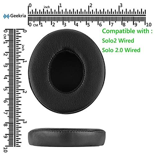 GEEKRIA Geekria QuickFit Replacement Ear Pads for Beats Solo2 Wired, Solo2.0 Wired (B0518) Headphones Ear Cushions, Headset Earpads, Ear Cups Cover Repair Parts (Black)
