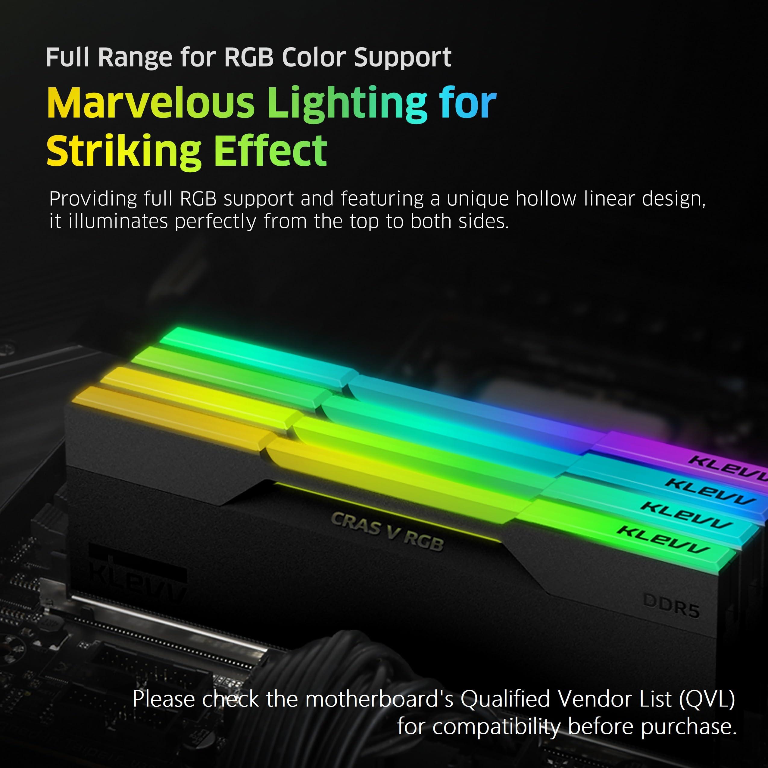 KLEVV KLEVV CRAS V RGB DDR5 64GB (2x32GB) 6400MHz CL32 A-DIE 1.35V Gaming Desktop Ram Memory SK Hynix Chip XMP 3.0 / AMD Expo Ready - Black (KD5BGUA80-64A320G)