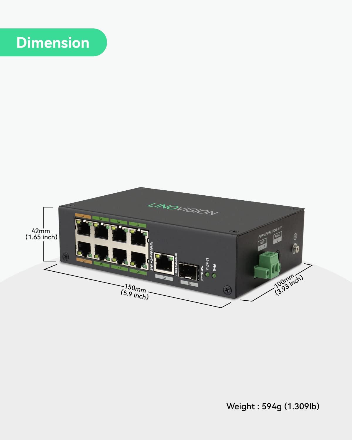 LINOVISION LINOVISION Industrial 8-Port EOC & POE Switch with 2pcs EOC Transmitters, Long Reach PoE Over Coax or UTP Cable, Simplified Wiring, Upgrading Analog System to IP Surveillance System