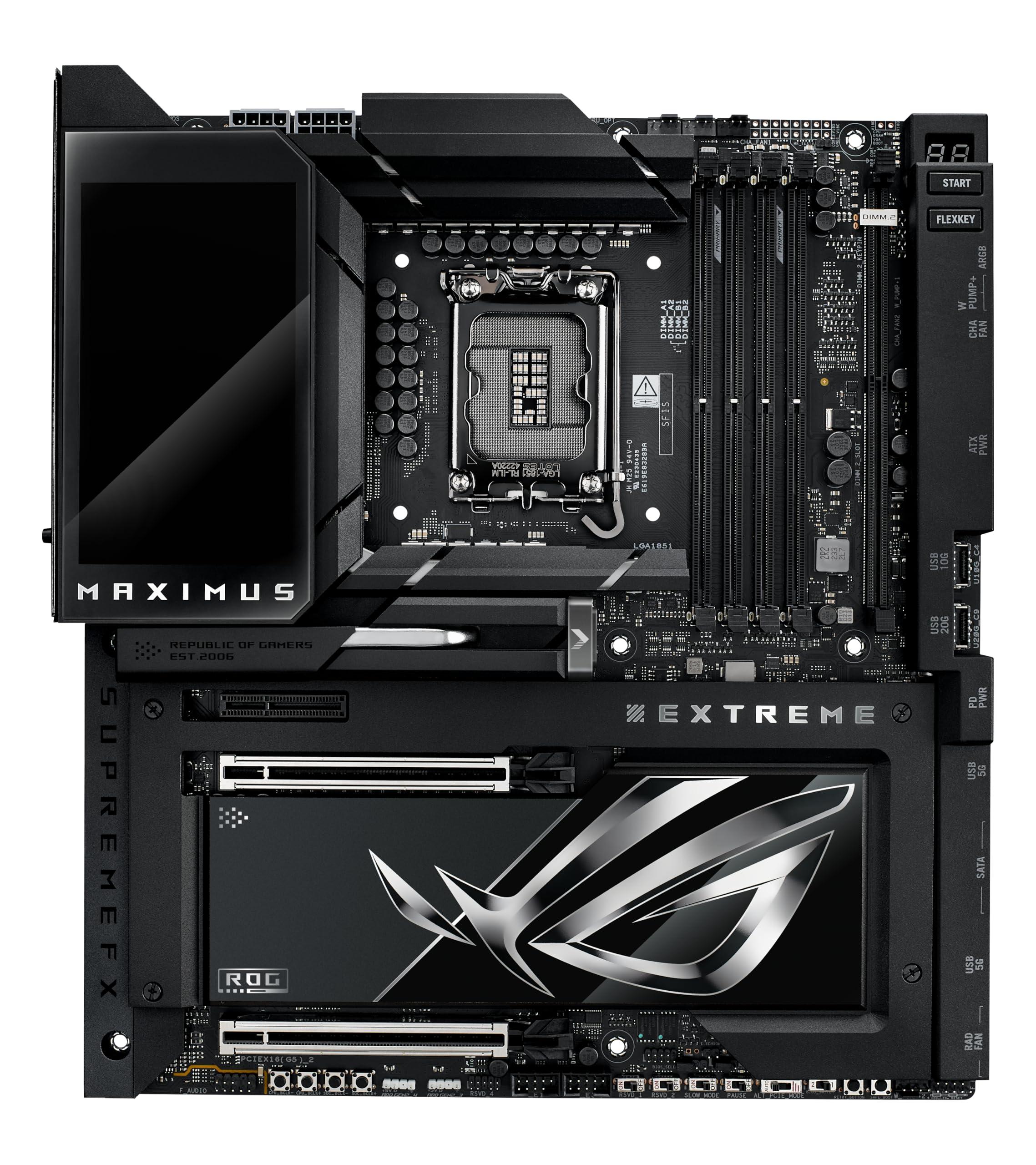 ASUS ASUS ROG MAXIMUS Z890 EXTREME Intel Z890 LGA 1851 E-ATX motherboard, Advanced AI PC-ready, 24+2+1+2 stages, DDR5, WiFi7, 2.5G/10G LAN, PCIe 5.0 M.2, Thunderbolt 5, USB Type-C, AI OC, 5 LCD Screen