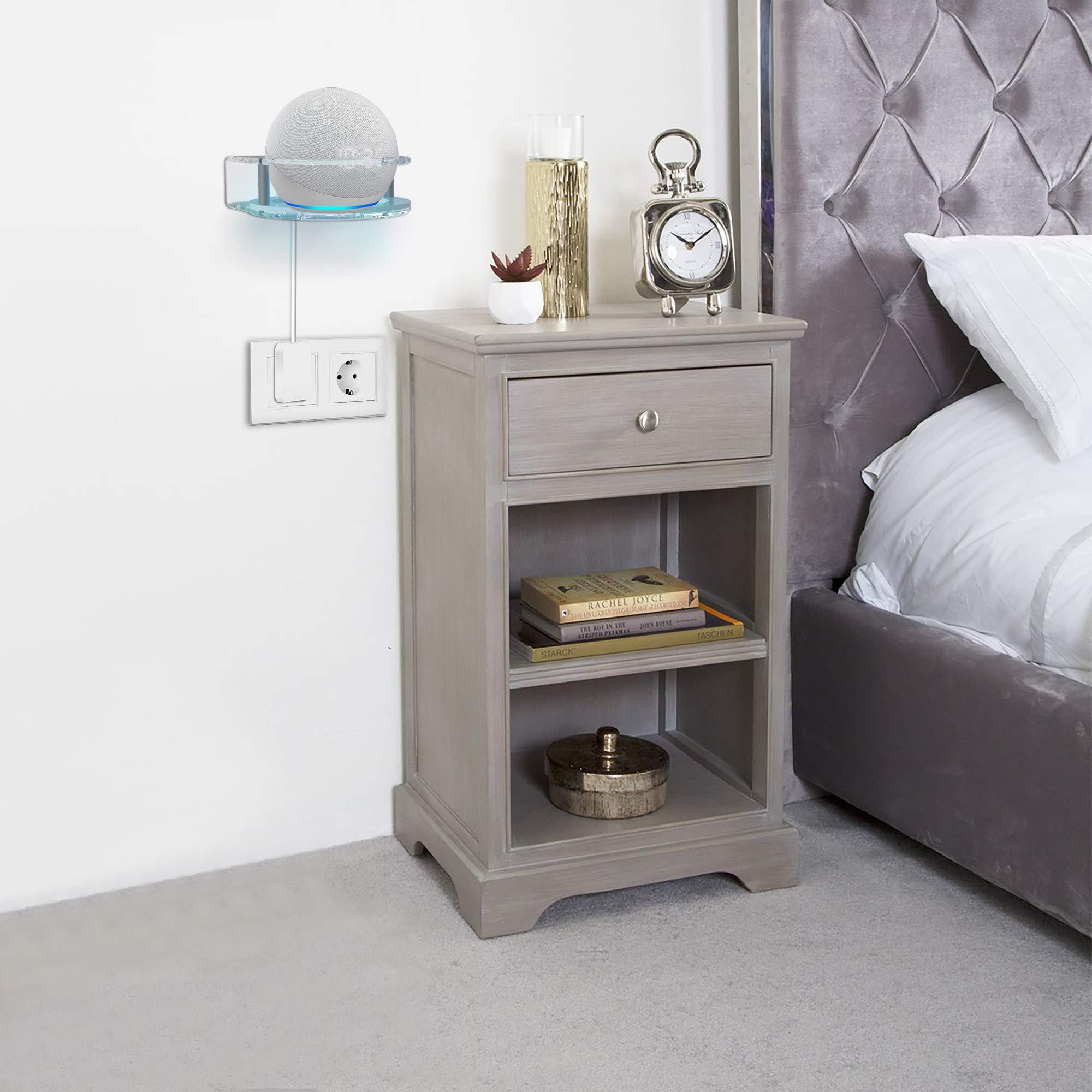 GEEKRIA Geekria Acrylic Wall Mount for Echo Dot 3rd, 4th, 5th Gen with LED Clock and Alexa, Round Base Fixed, Speaker Stand, Protector (Clear)