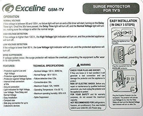 Exceline 3-Outlet Electronic Surge Protector for Tv's, Audio Equipment, Video Games, Computers, Printers