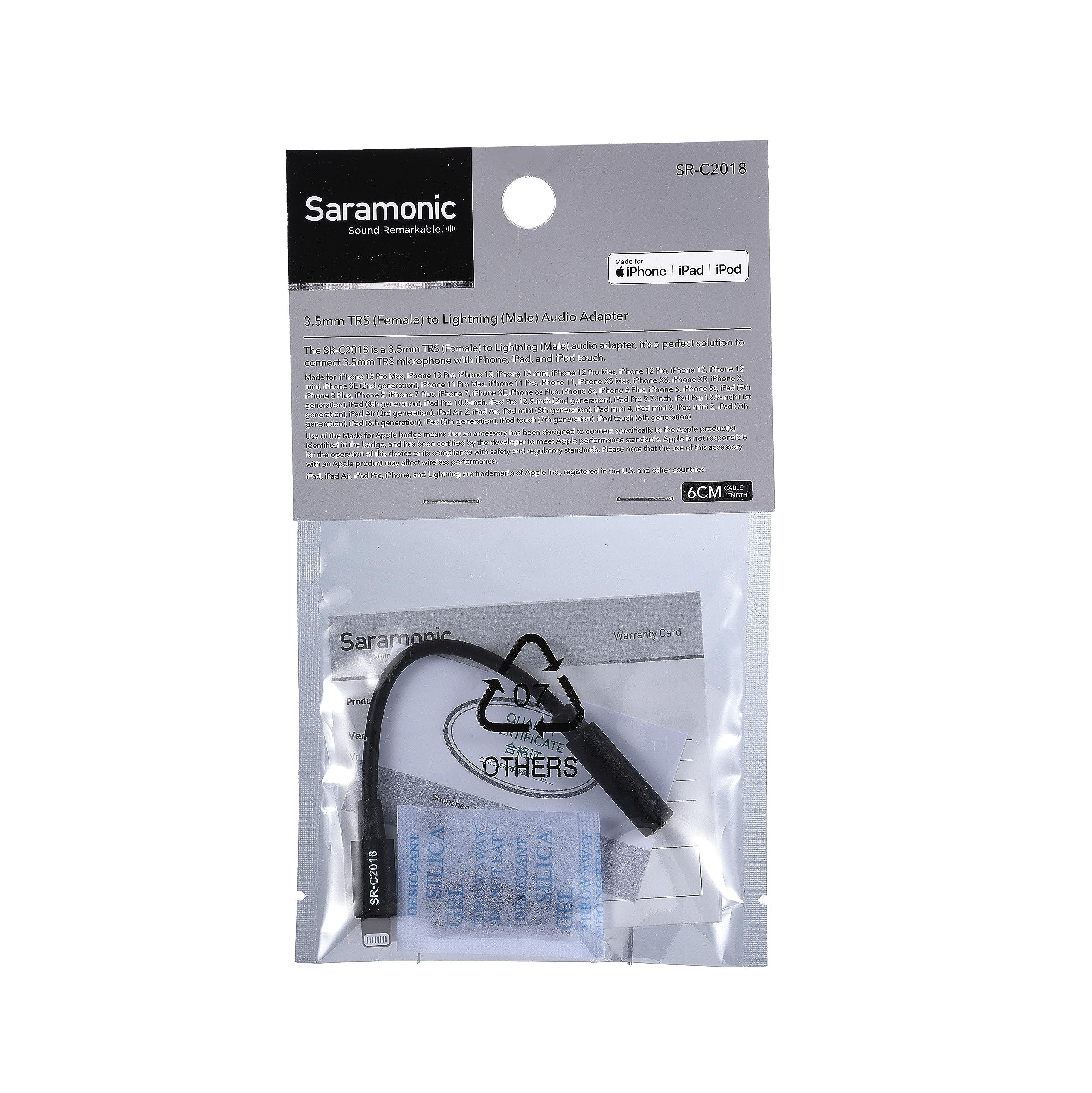 Saramonic Saramonic SR-C2018 Short Gold-Plated Female 3.5mm TRS Microphone and Audio Adapter Cable to Lightning Male for Apple iPhone and iPad with Lightning