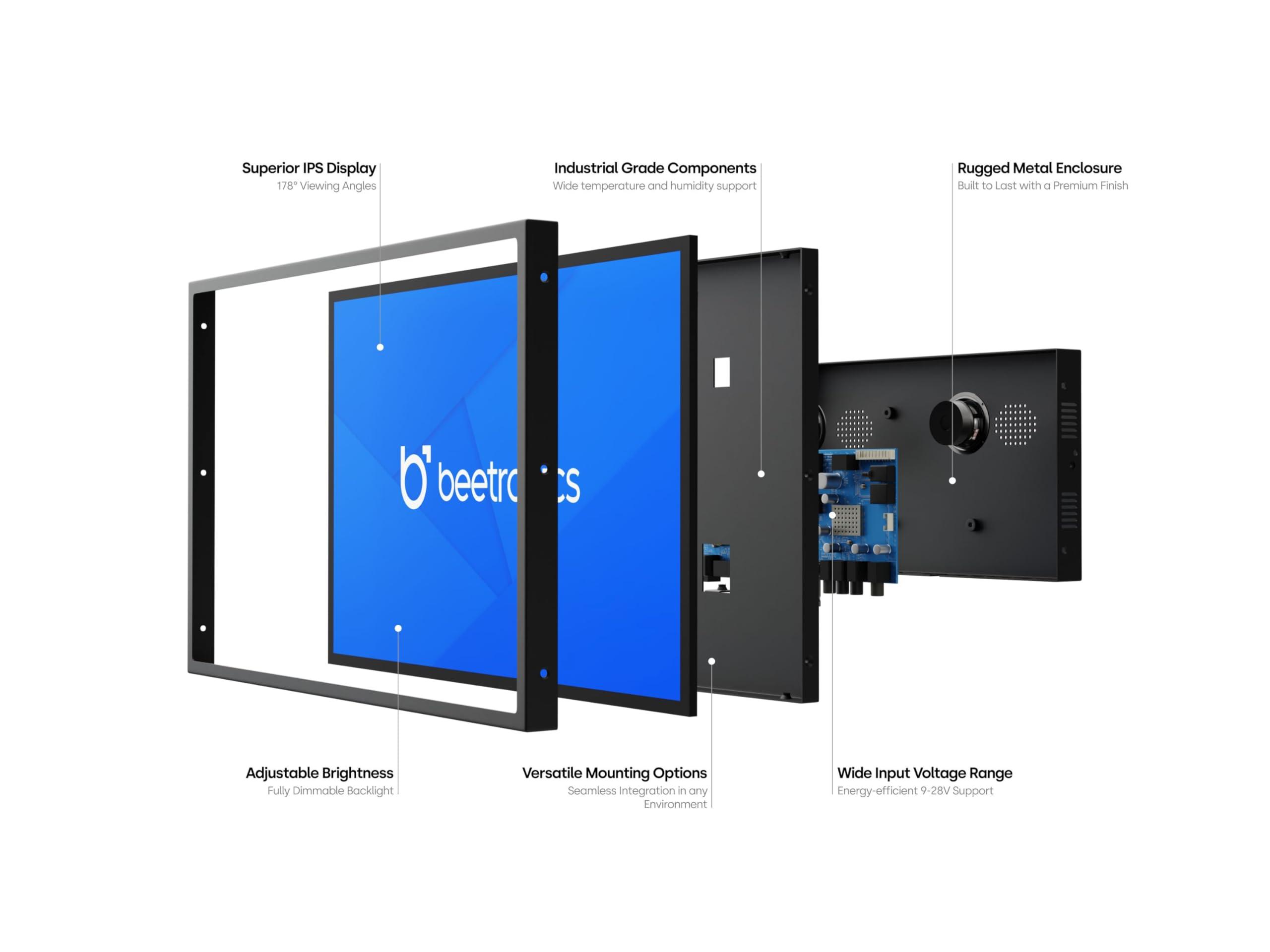 Beetronics Beetronics 17-Inch Full HD IPS Monitor - Professional Industrial-Grade Display | HDMI, VGA, BNC, RCA Inputs | Durable Metal Housing, Matte Screen, 24/7 Continuous Operation, Wide Viewing Angle, 17HD7M