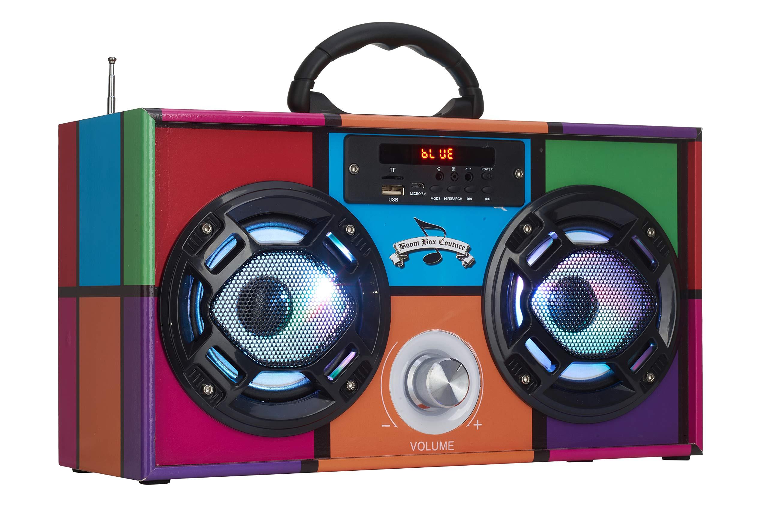 Wireless Express Wireless Express - Mini Boombox with LED Speakers Retro Bluetooth Speaker w/Enhanced FM Radio - Perfect for Home and Outdoor (Retro)