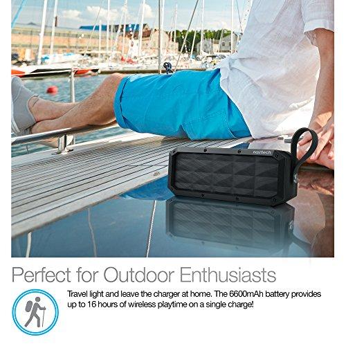 Naztech Wireless Bluetooth Speaker, Naztech Portable Indoor/Outdoor IPX6 Waterproof Speaker with Built in Mic & Speakerphone, Loud Stereo Sound, Up to 16hr Playtime for Bluetooth Enabled Devices [Black] 13896
