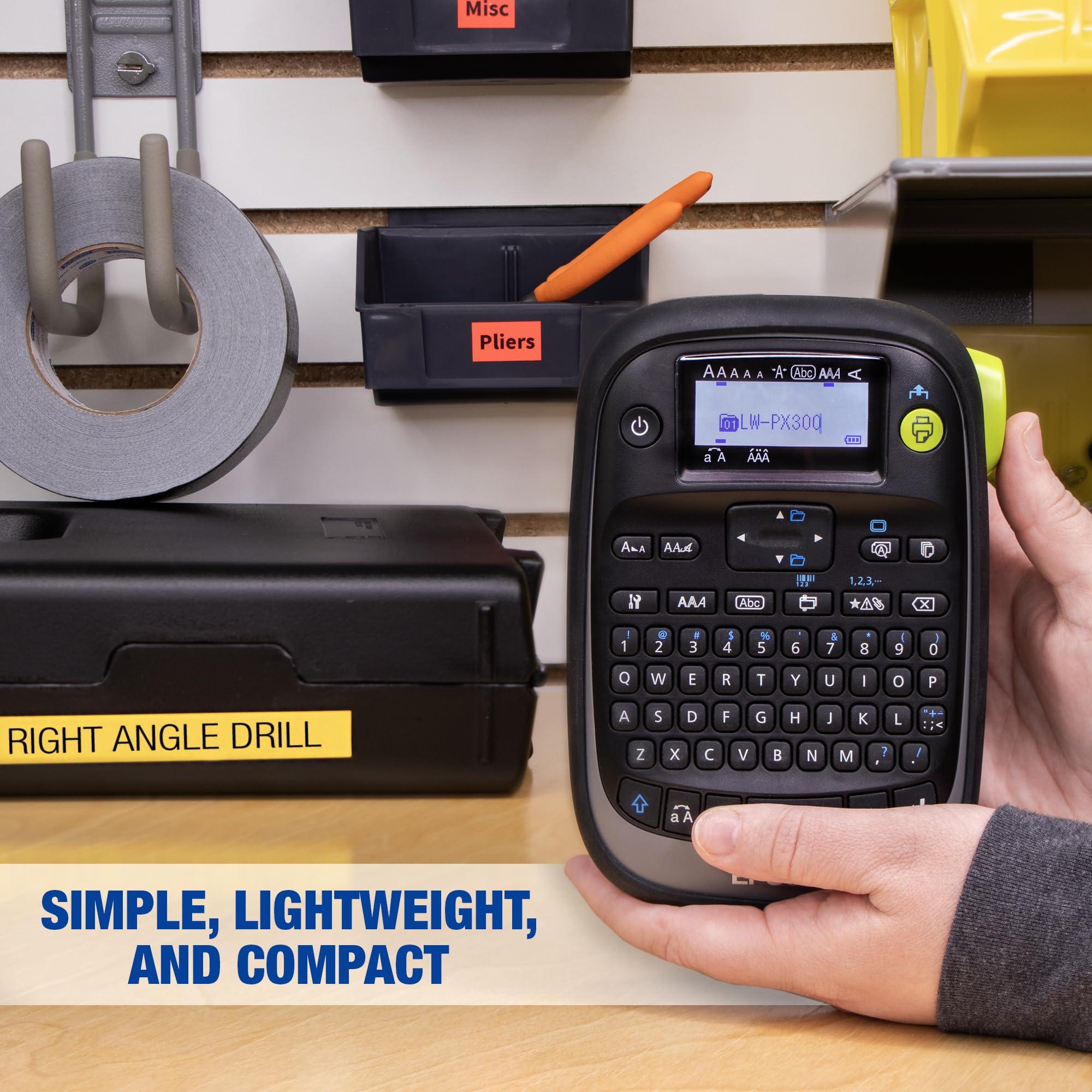 LABELWORKS LABELWORKS Epson LW-PX300 Industrial Label Maker for Office Compatible with Stickers, Magnets, and Shrink Tube, Portable Handheld Design