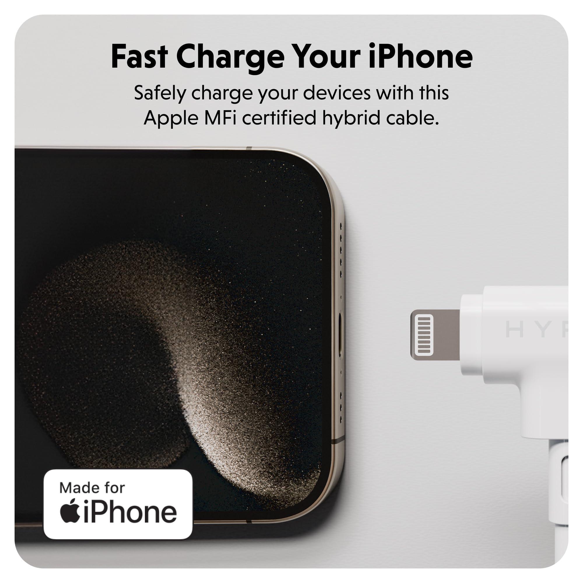 Hyper HyperJuice USB C and Lightning Cable - Silicone Hybrid Lightning Cable w/ 60W Charging, Apple MFi Certified, Durable, Tangle-Free USB C and Lightning Cable 2 in 1 Design for Laptops & Phones