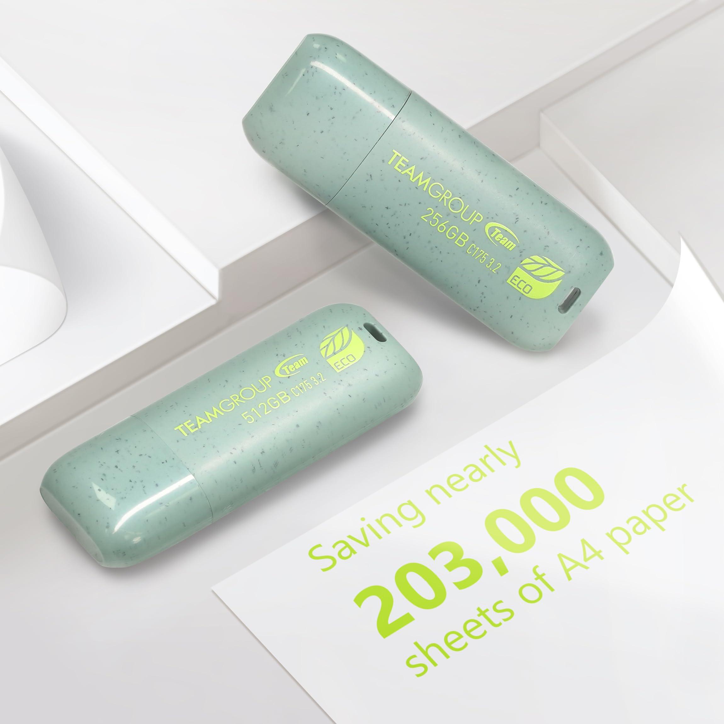 TEAMGROUP TEAMGROUP C175 ECO 512GB USB 3.2 Gen 1 (USB 3.1/3.0) Read 100MB/s Flash Thumb Drive, External Data Storage Memory Stick Compatible with Computer/Laptop Mint Green TC175ECO3512GG01