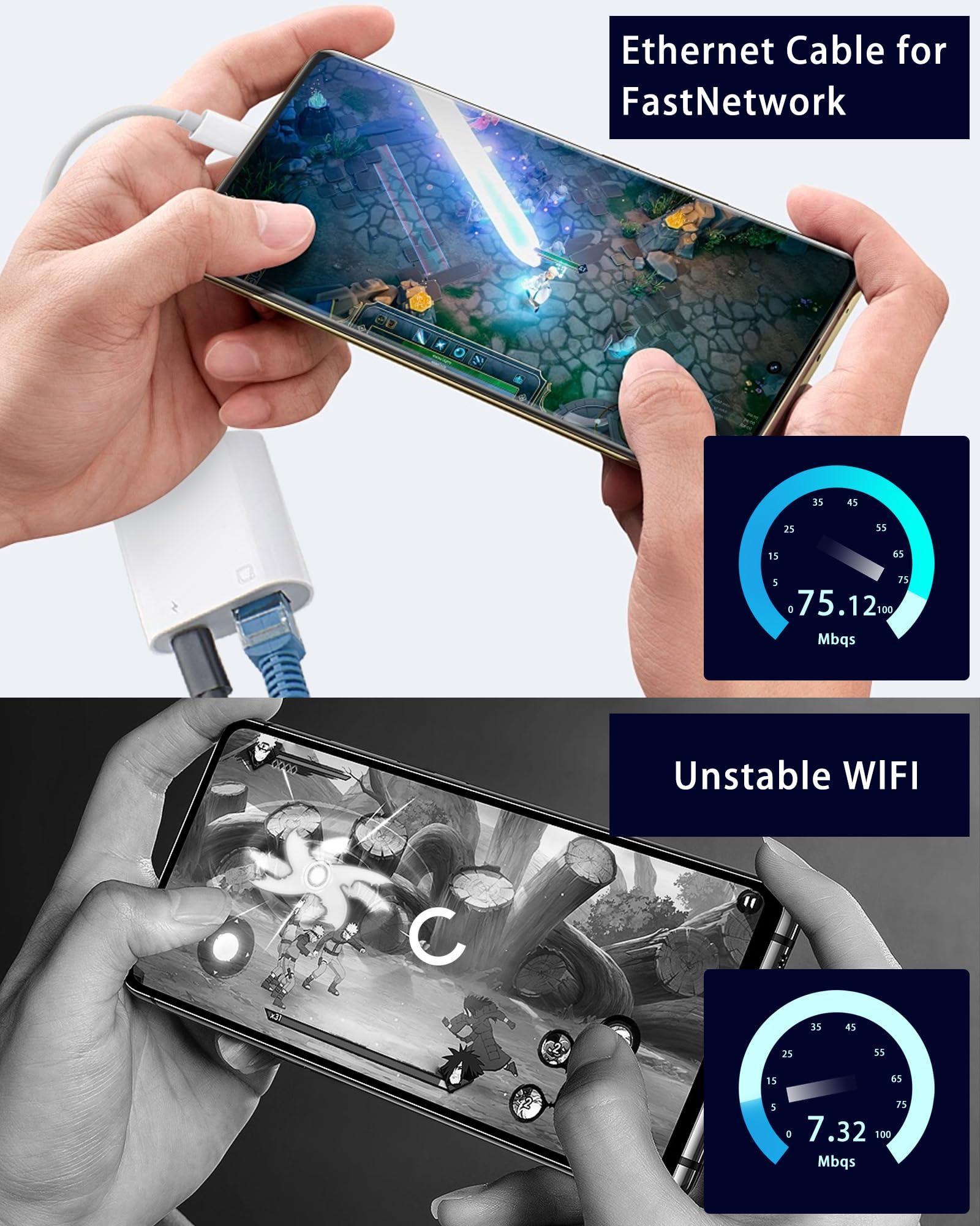 RICHUPON Lightning to Ethernet Adapter with Charging[Apple MFi Certified] RJ45 to Lightning Ethernet LAN Network Adapter, Compatible with iPhone 14 13 12 11/iPadSupports 100Mbps High Speed Ethernet Network