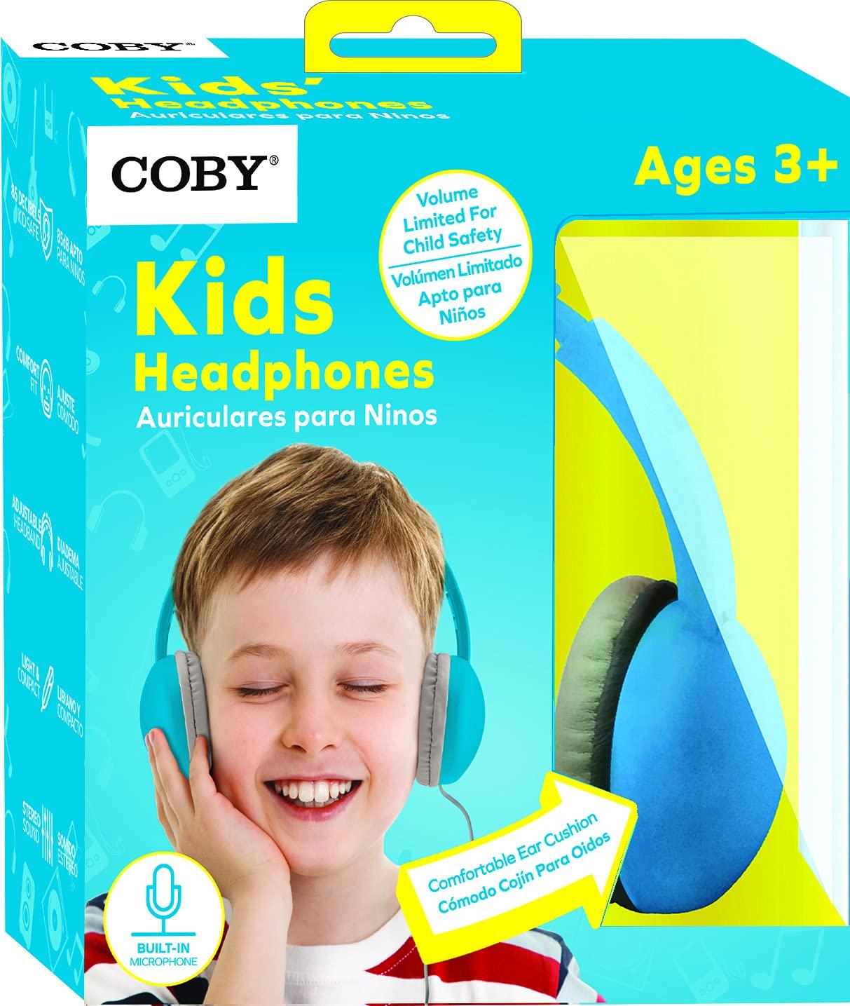 Coby Coby Wired Kids Headphones, Lightweight Earphones with Microphone, Volume Limiting 85dB, Headset for Children, Isolation, Over Ear Kids Headphones for Kids for School (Blue)