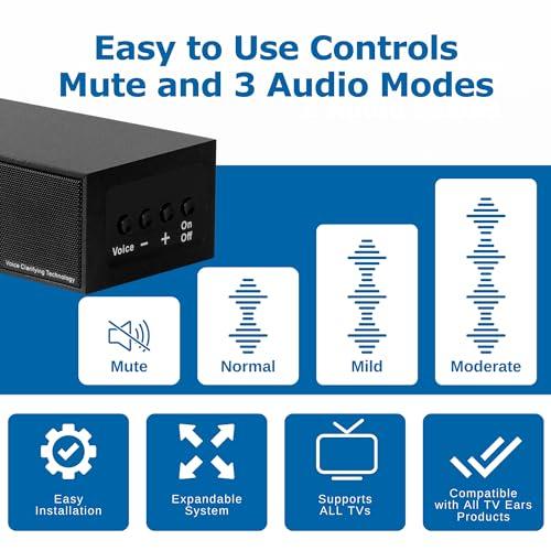 TV · EARS TV EARS Sound Bar for TV - Voice Clarifying, Long Range Wireless Television Speakers - 17\" SoundBar for Enhanced Dialogue on Hearing Impaired Viewers - Compatible with Any Television