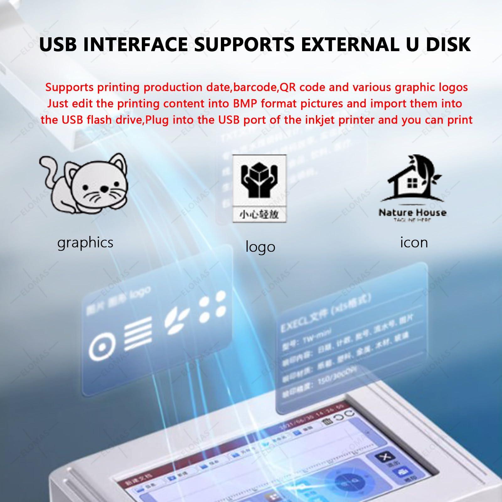 ELOMAS ELOMAS 12.7mm/25.4mm Automatic Inkjet Coding Machine Industrial Inkjet Printer for Production Line,Intelligent Variable Data/Date/Barcode/Image Thermal Inkjet Printer,12.7mm