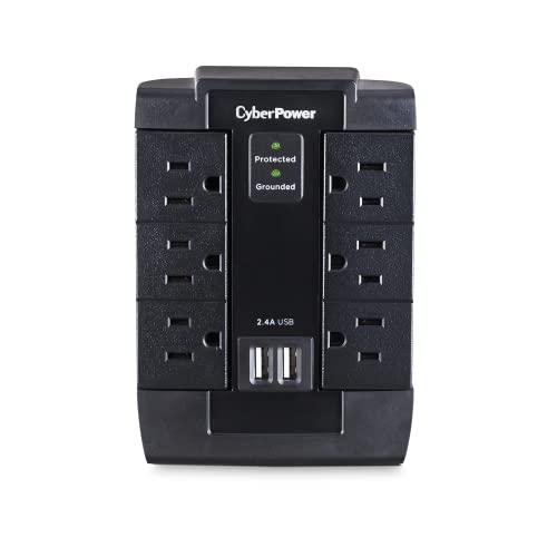 CyberPower CyberPower CSP600WSU Surge Protector, 1200J/125V, 6 Swivel Outlets, 2 USB Charging Ports, Wall Tap Design, Black