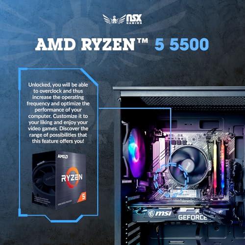 NSX GAMING NSX GAMING Tomcat Desktop Pc Ryzen 5 5500, RTX 3050 6GB, (2 * 8GB) 16 Gb RAM 3600 RGB, SSD 480GB M.2 NVME, W11, WiFi Ready, Mouse and Keyboard, 1 Year Manufacturer