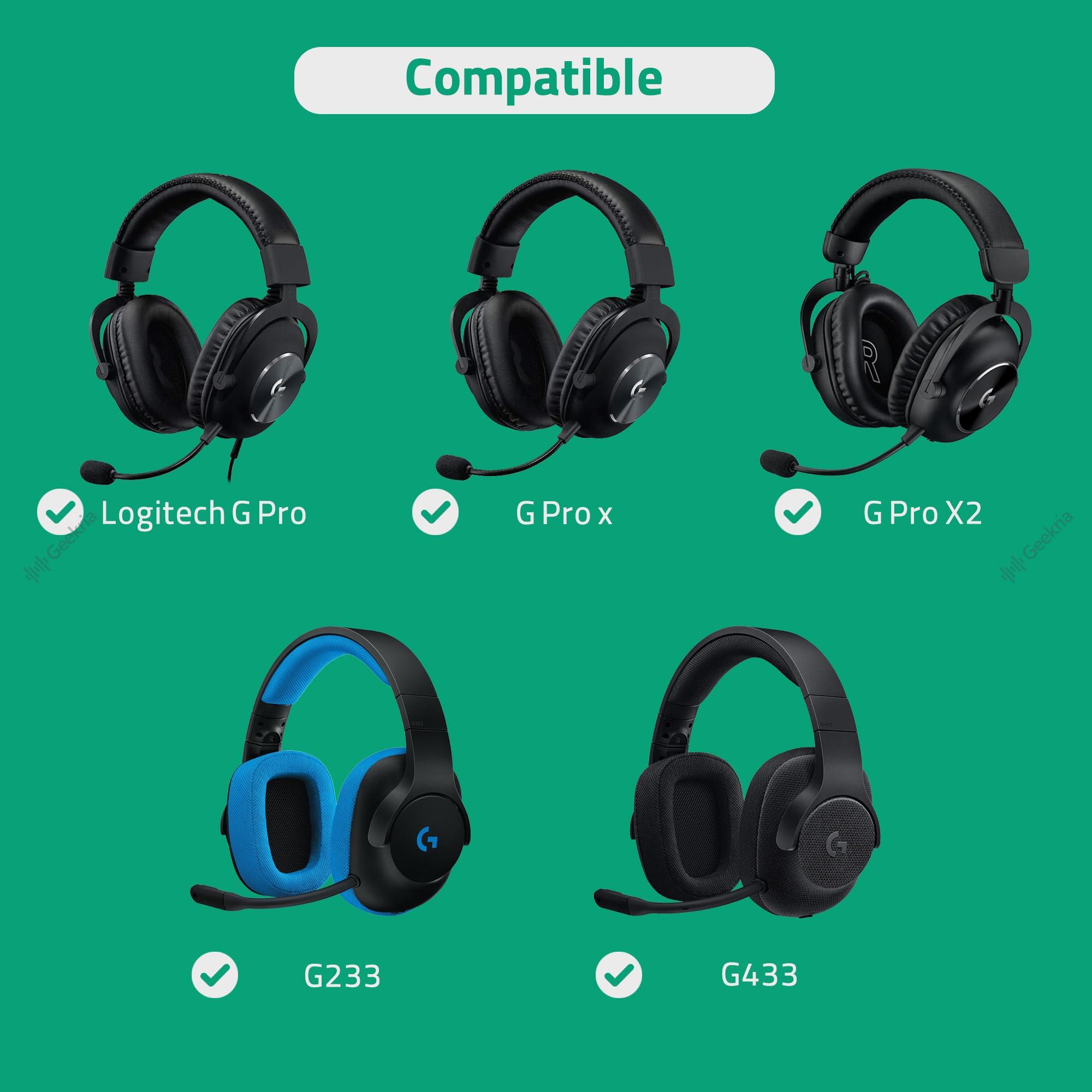 GEEKRIA Geekria Comfort Velour Replacement Ear Pads for Logitech G Pro, G Pro X, G433, G233, G Pro X 2 Headphones Ear Cushions, Headset Earpads, Ear Cups Cover Repair Parts (Black)