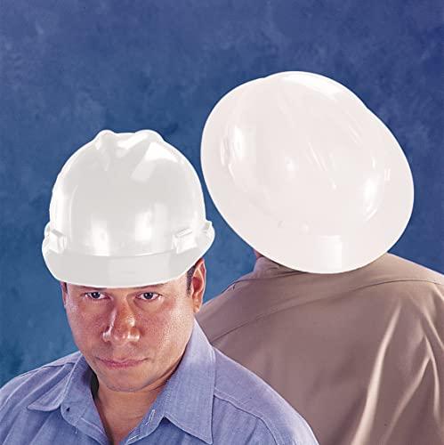 MSA MSA 475369 V-Gard Full-Brim Hard Hat With Fas-Trac III Ratchet Suspension | Polyethylene Shell, Superior Impact Protection, Self Adjusting Crown-Straps - Standard Size in White