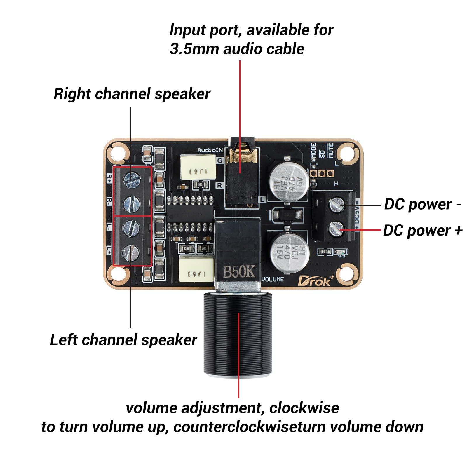 DROK DROK 5W+5W Mini Amplifier Board 2pcs PAM8406 Audio Amplifier Board DC 5V Digital Stereo Power Amp 2.0 Dual Channel Class D Amplify Module for DIY Speaker Sound System
