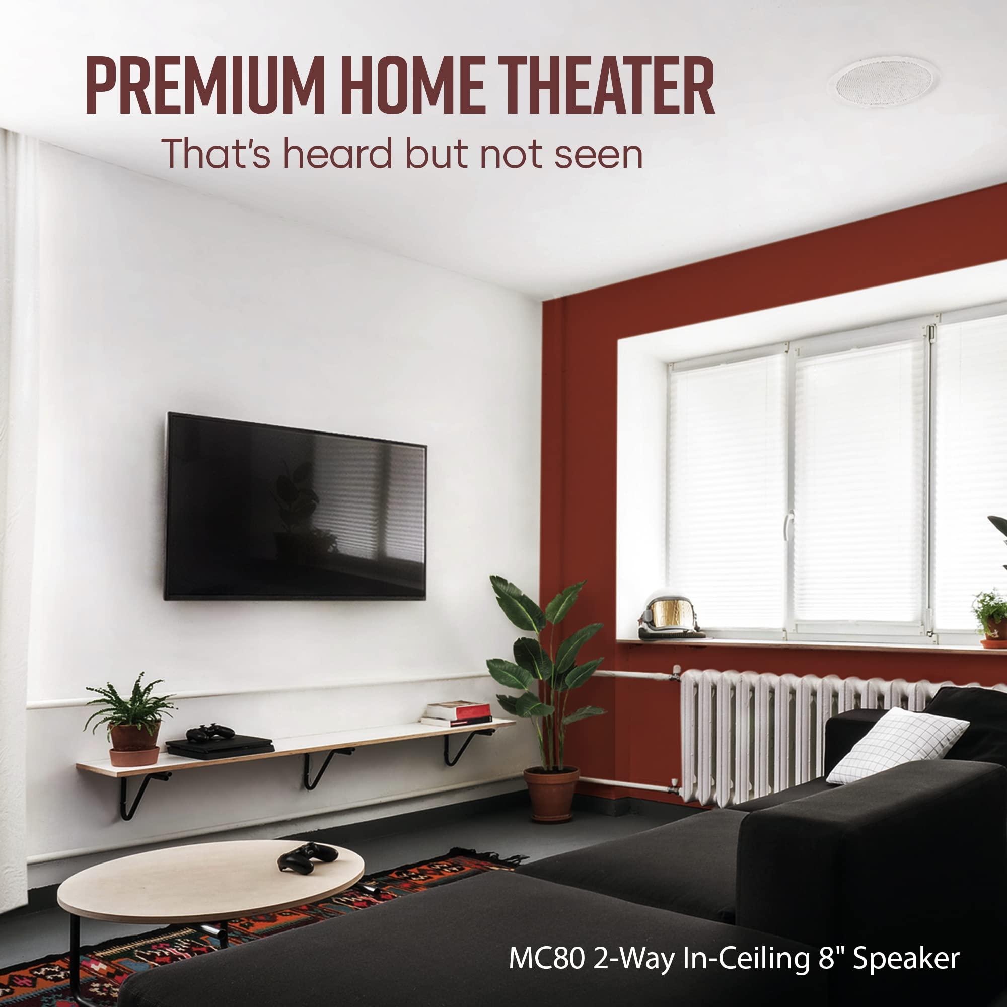 Polk Audio Polk Audio MC80 2-Way in-Ceiling 8" Speakers, 1 Pair (2 Speakers) | Perfect for Damp and Humid Indoor/Enclosed Areas | Bathrooms, Kitchens, Patios (White, Paintable-Grille)