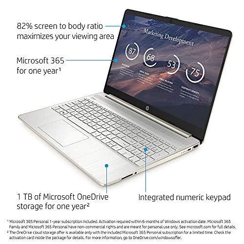 HP HP 2021 15.6" HD Laptop Computer, AMD Athlon Silver N3050U, 4GB RAM, 128GB SSD, HDMI, USB-C, Webcam, Windows 10 S with Office 365 for 1 Year, Mouse, Sleeve + YSC Accessory (Gold)