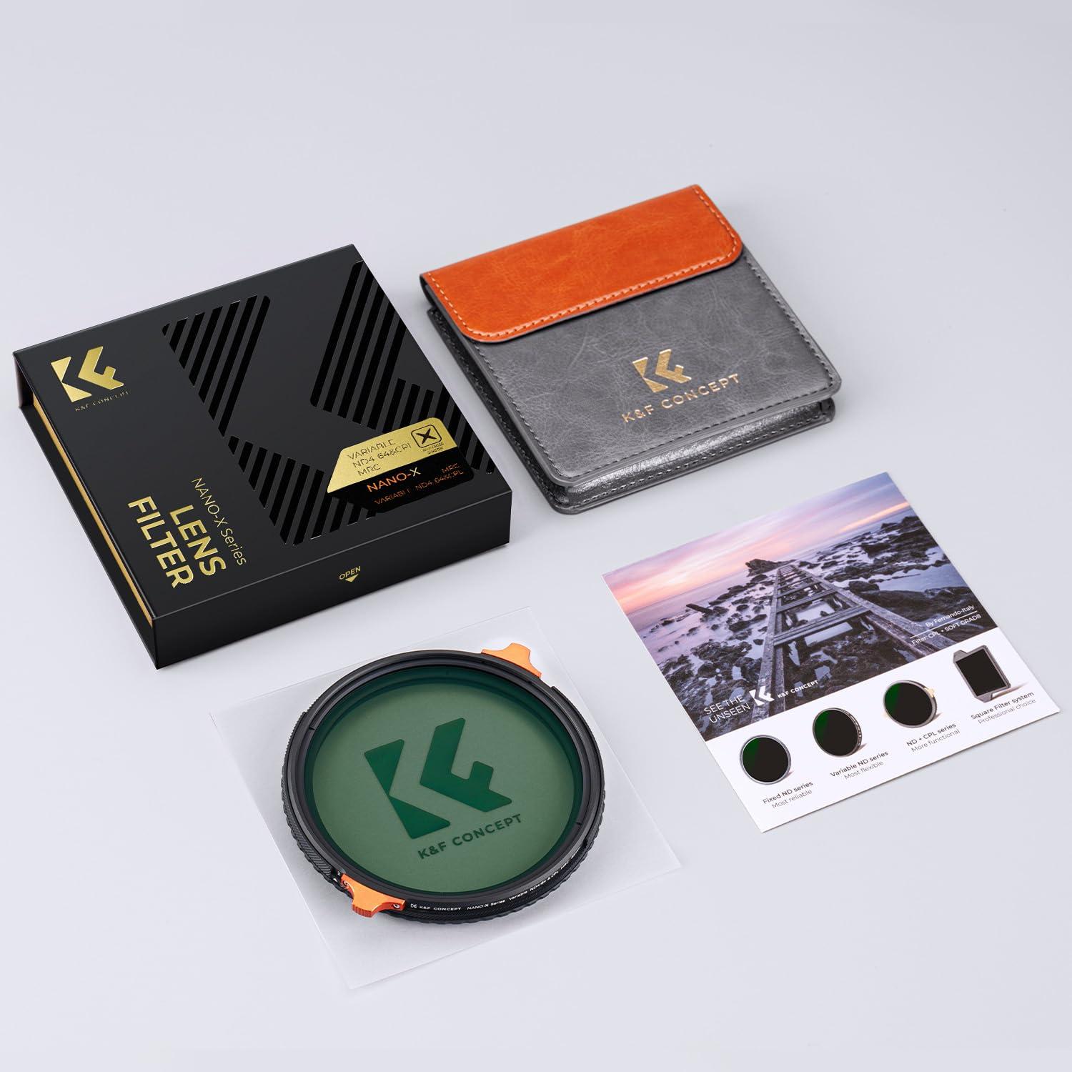 K&F Concept K&F Concept 46mm ND4-64 (2-6 Stops) ND Lens Filter Variable & CPL Polarizers Filter 2-in-1, 28 Multi-Coated Polarizing and Neutral Density Camera Lens Filter (Nano-X Series)