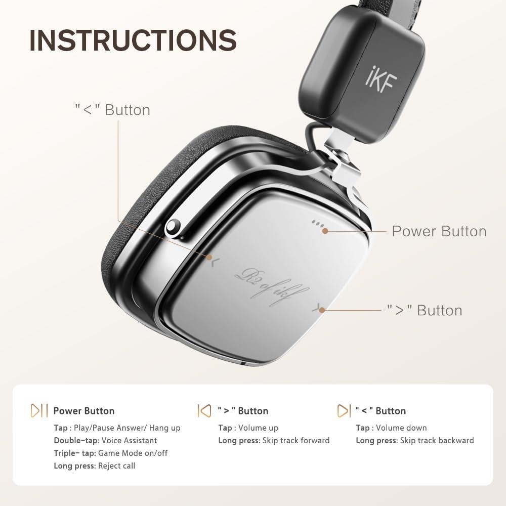 iKF iKF R2 Retro Classic Metal and Leather Grain Wireless Headphones, On Ear,Ergonomic Design,40mm Drivers, ENC Noise Cancelling, Bluetooth V5.4 & Wired Dual Mode, 60H Playtime,Throwback 80s 90s (Black)