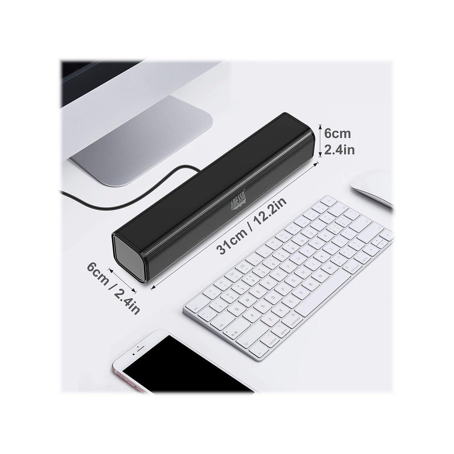 Adesso Adesso Xtream S5 USB Sound Bar Speaker for PC Desktop 5W x 2, Black