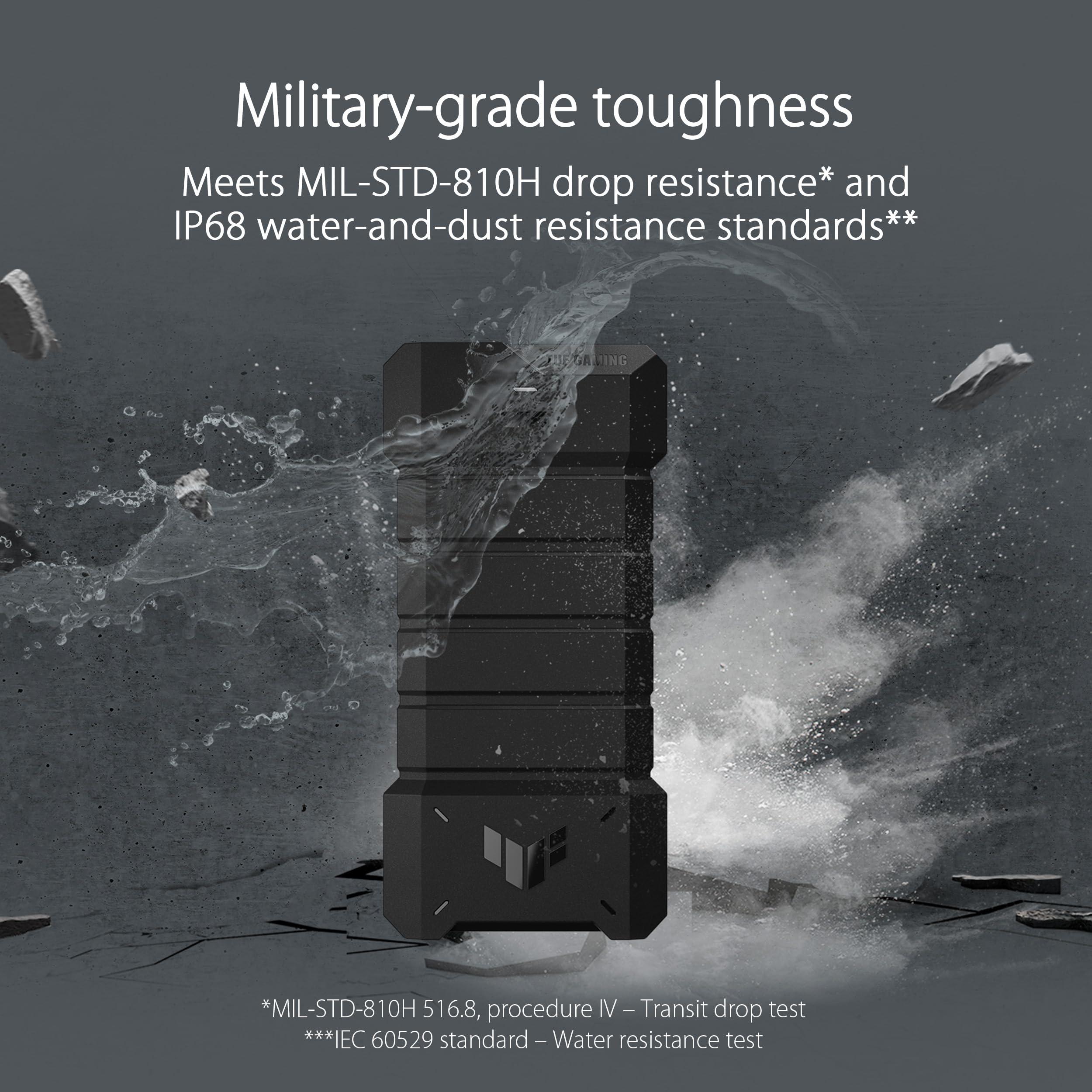 ASUS ASUS TUF Gaming AS2000 Plus USB-C 3.2 Gen 2x2 Portable M.2 NVMe PCIe SSD 2 TB, Up to 2000MB/s, MIL-STD-810H Drop Resistance, IP68 Water and dust Resistance, Aluminum Alloy Chassis and a Thermal pad