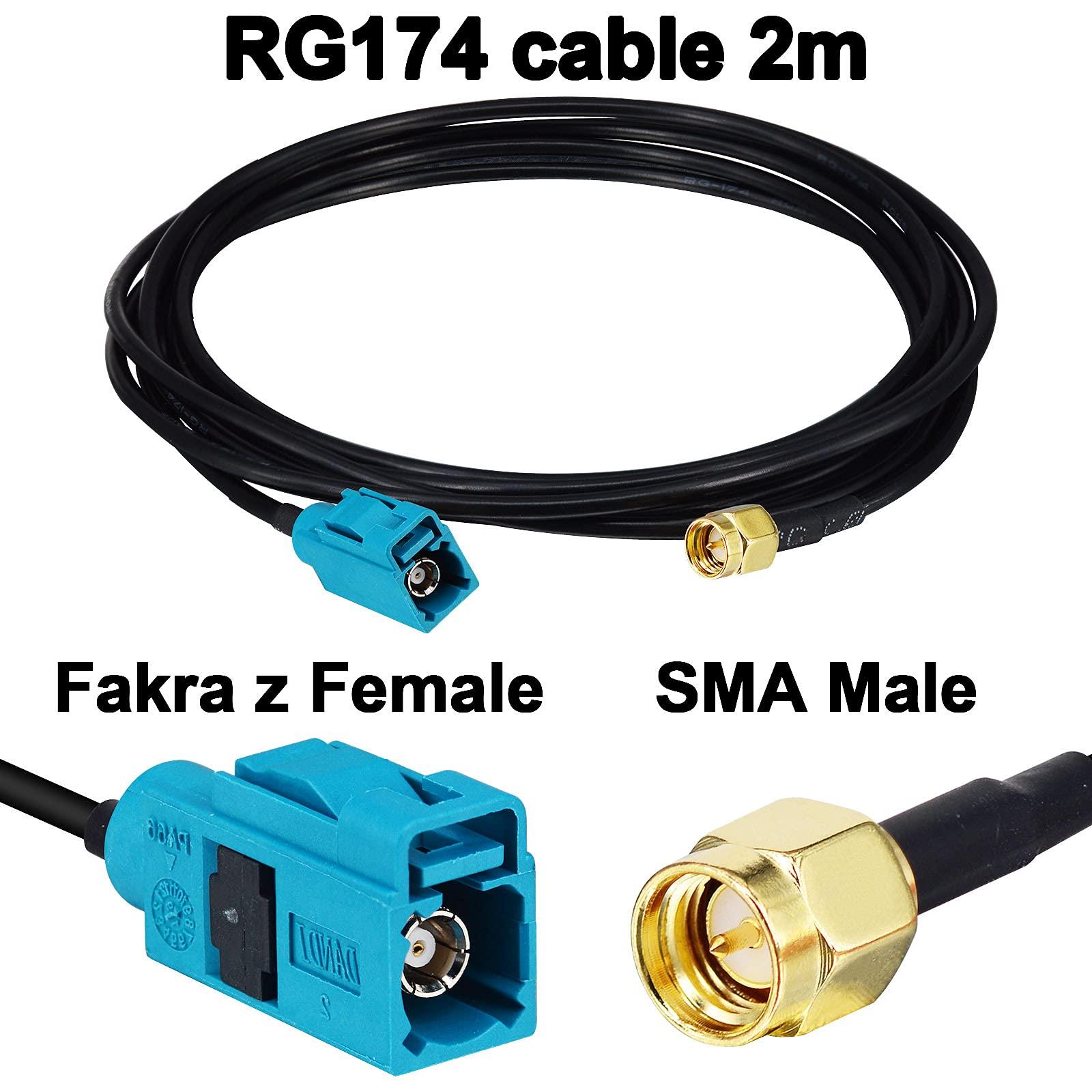 onelinkmore Vehicle Car GPS Antenna Cable Fakra Z Female to SMA Male 6.5 Feet for Vehicle Truck SUV Car Stereo Head Unit GPS Navigation Receiver System FM AM Radio Sirius XM Satellite Radio 4G LTE Bluetooth Modem