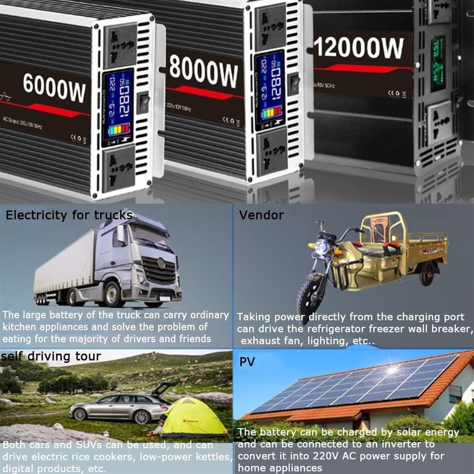 TINGBBAO 5000W 6000W 8000W 12000W Pure Sine Wave Inverter 12V 24V 48V 60V 72V to 220V Power Inverter with LCD Display 2AC Outlets, for,Camping,Household,Van,Charge Your Laptop (Color : 5000W, Size : 60V)