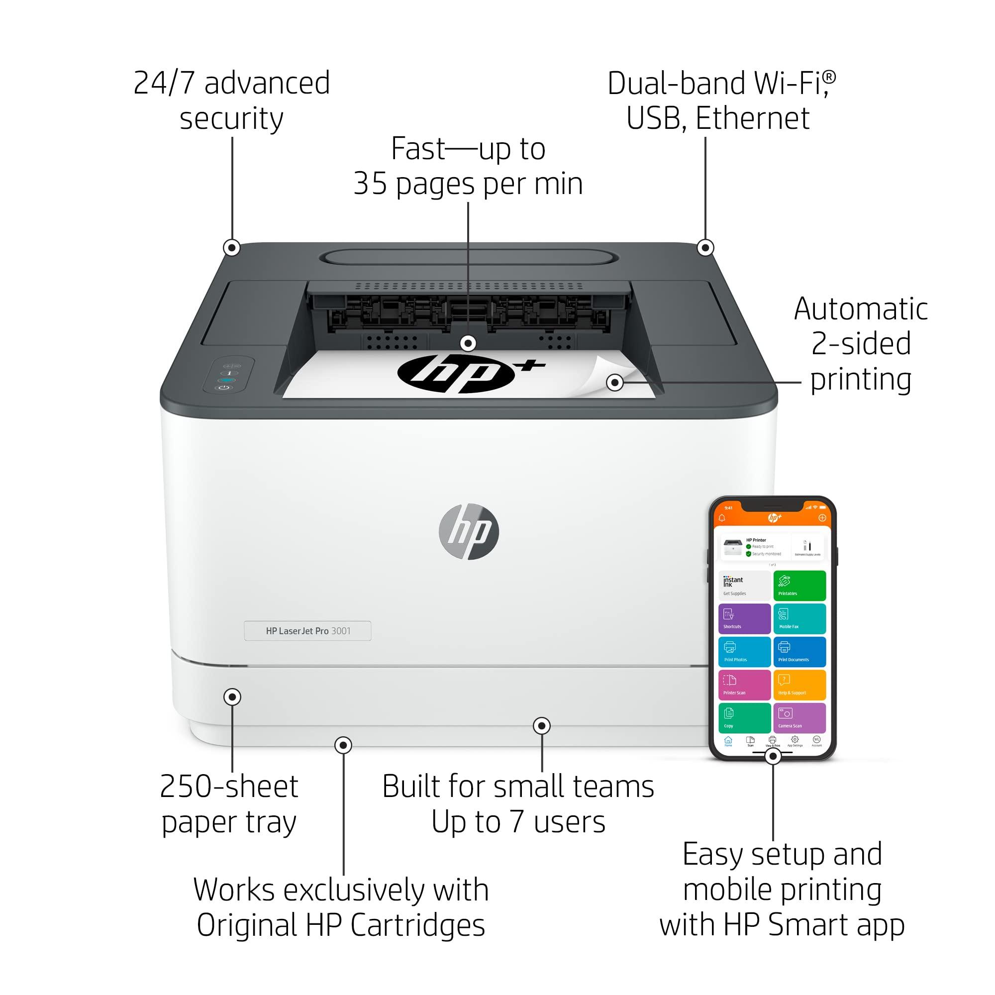 HP HP LaserJet Pro 3001dwe Wireless Black & White Printer with HP+ Smart Office Features (Renewed)