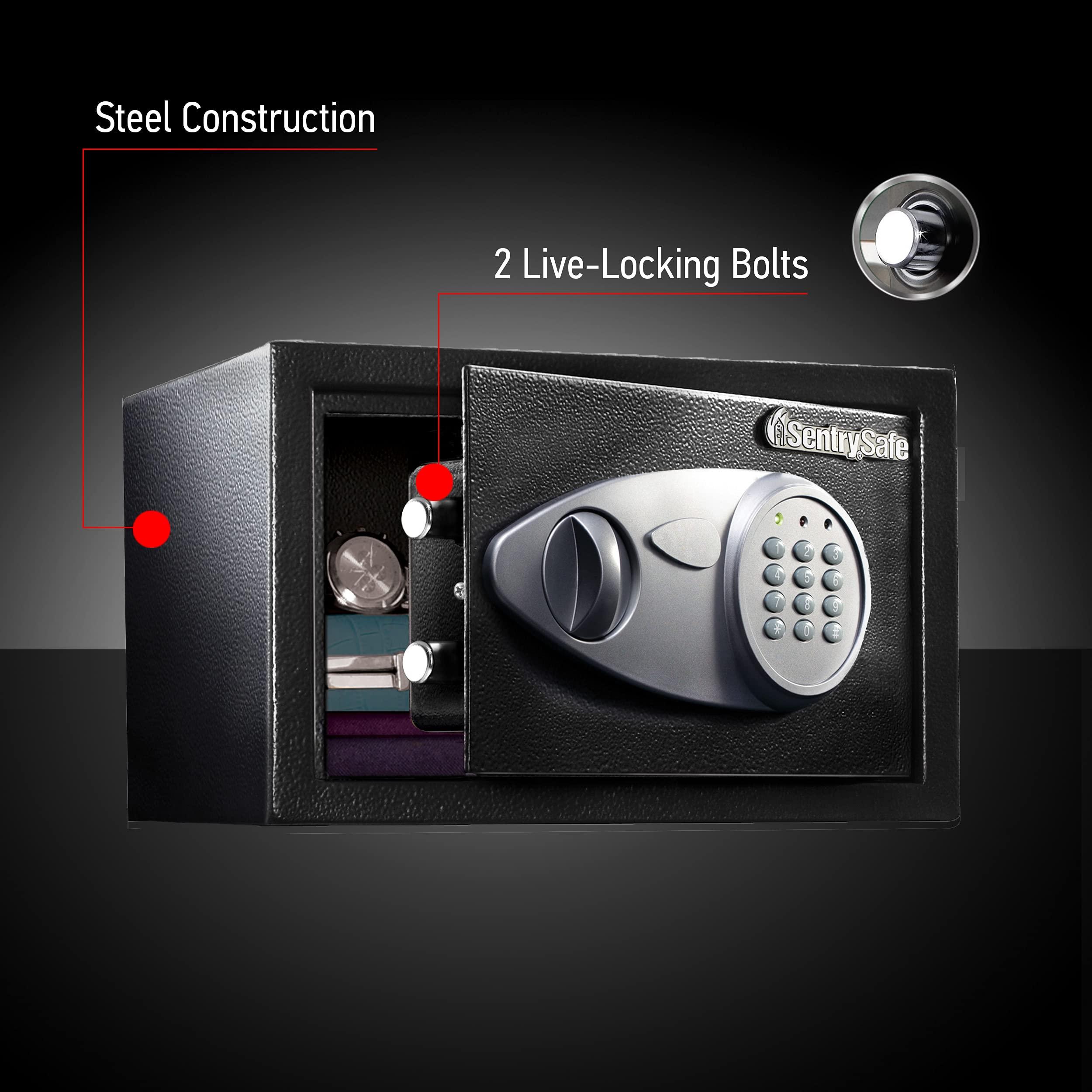 SentrySafe SentrySafe Safe with Digital Keypad Lock, Steel Safe with Interior Lining and Bolt Down Kit for Money, Guns, Electronics, 0.58 Cubic Feet, 8.7 x 13.8 x 9.7 Inches, X055