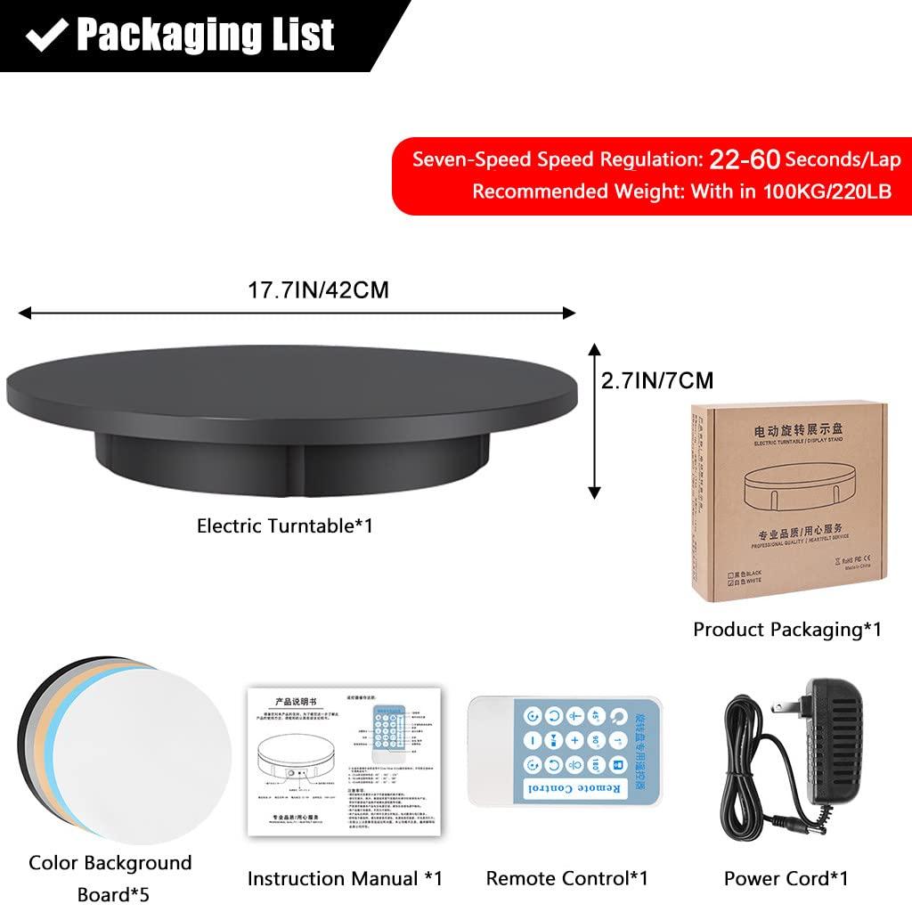 FONOBO FONOBO Electric Rotating Turntable for Photography, 360 Motorized Rotating Stand Display with 5 PVC Backgrounds for Live Video,Black