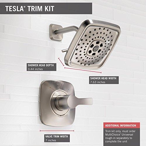 DELTA FAUCET Delta Faucet Tesla 14 Series Single-Function Shower Trim Kit with Three-Spray Touch-Clean H2Okinetic Shower Head, Stainless T14252-SS (Valve Not Included)