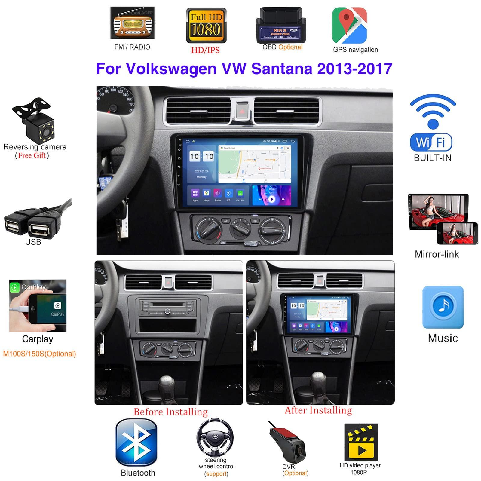 Charmstep Charmstep Android 11 Car Radio GPS Navigation for VW Volkswagen Santana 2013-2017 Autoradio Multimedia Player with Backup Camera Support Bluetooth/FM/Mirror Link/Carplay/SWC/DSP,M300s/3+32g