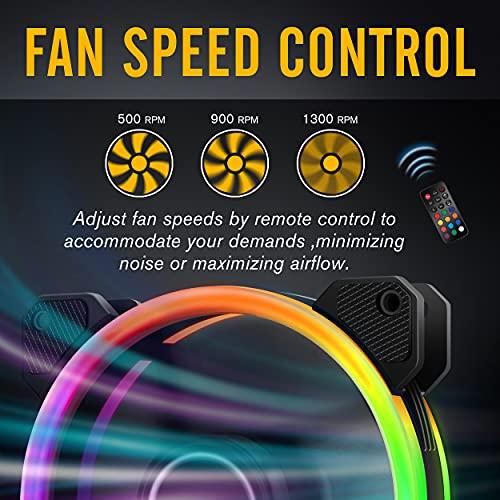 EZDIY-FAB EZDIY-FAB RGB Dual Ring 120mm Case Fans,5V Motherboard Sync,Speed Adjustable,RGB Sync Fan with 10-Port Fan Hub X and Remote-5 Pack