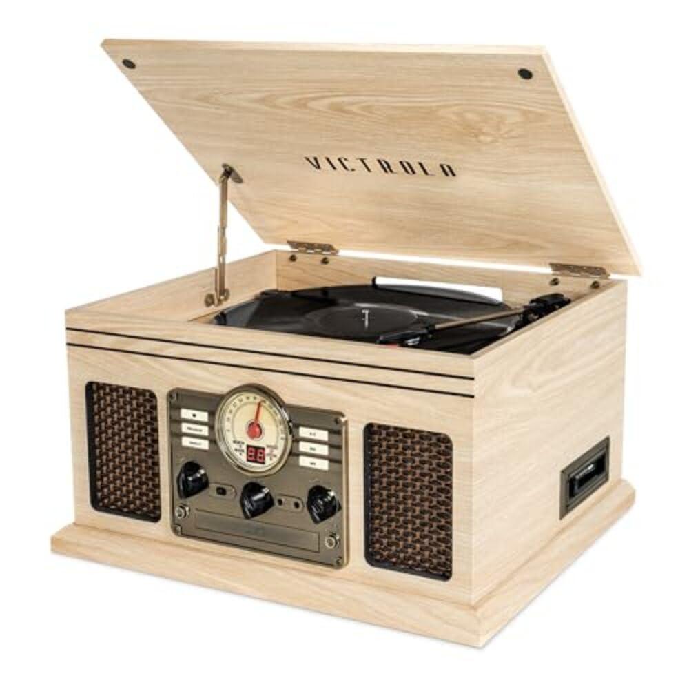 Victrola Victrola Nostalgic 6-in-1 Bluetooth Record Player & Multimedia Center with Built-in Speakers - 3-Speed Turntable, CD & Cassette Player, FM Radio | Wireless Music Streaming | Natural