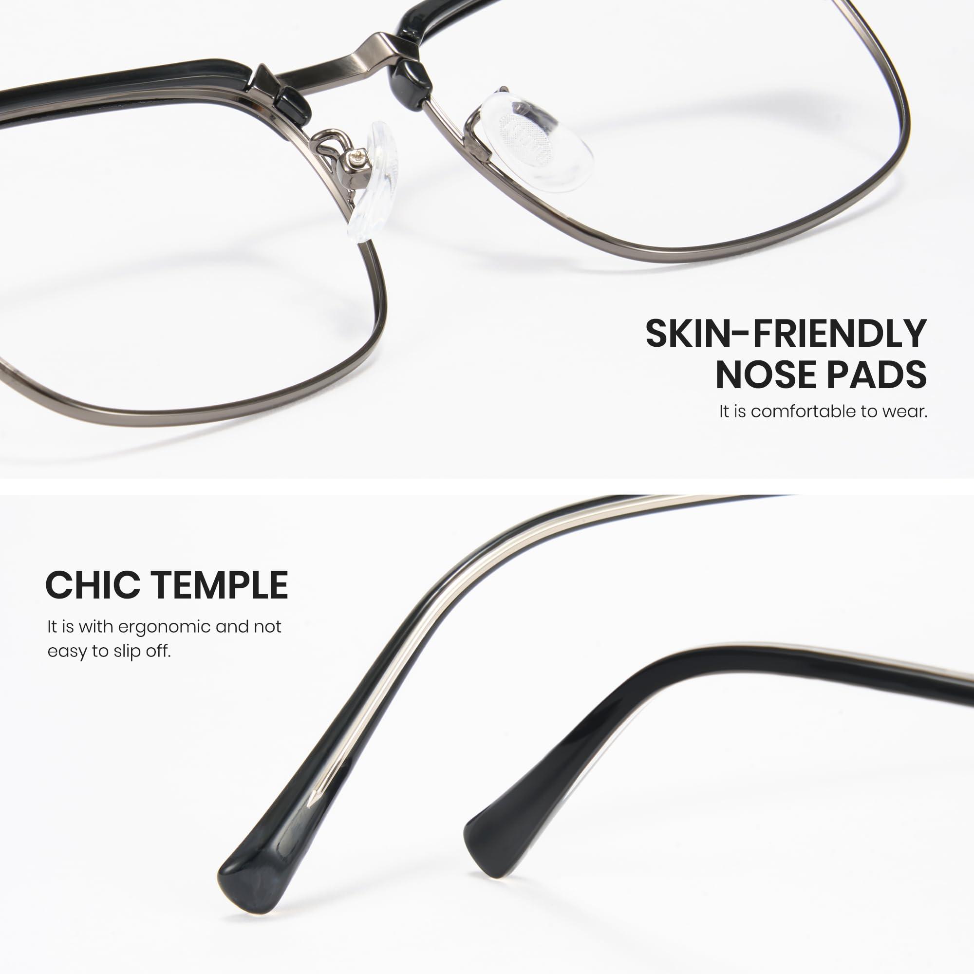 Cyxus Cyxus Men Blue Light Blocking Glasses Half Rimless Computer Gaming Glasses Square Fashion Glasses for Men 8216 Black Grey