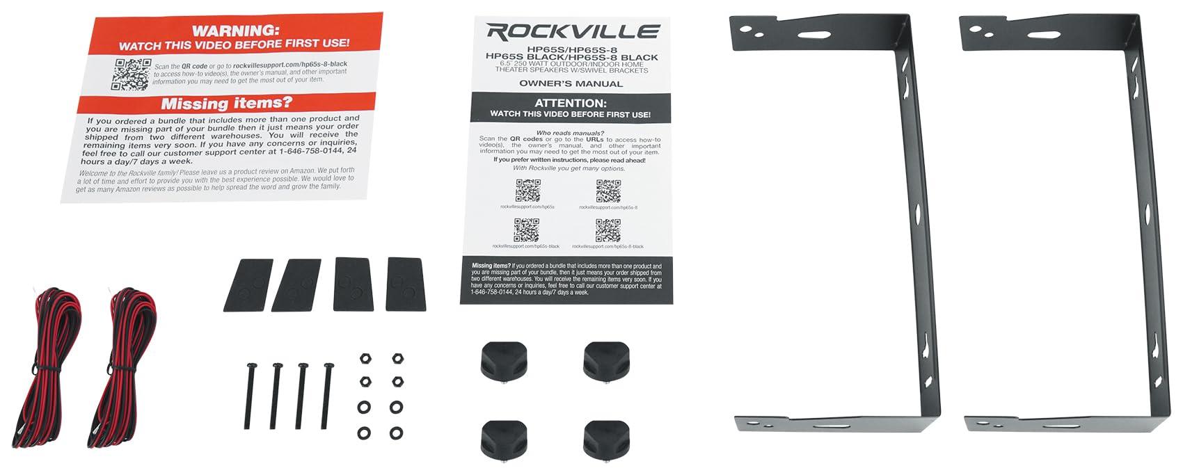 Rockville Rockville Bundle: (1) 2 HP65S-8 Black 6.5" Indoor/Outdoor Swivel Home Theater Speakers 8-ohm (1 Item)