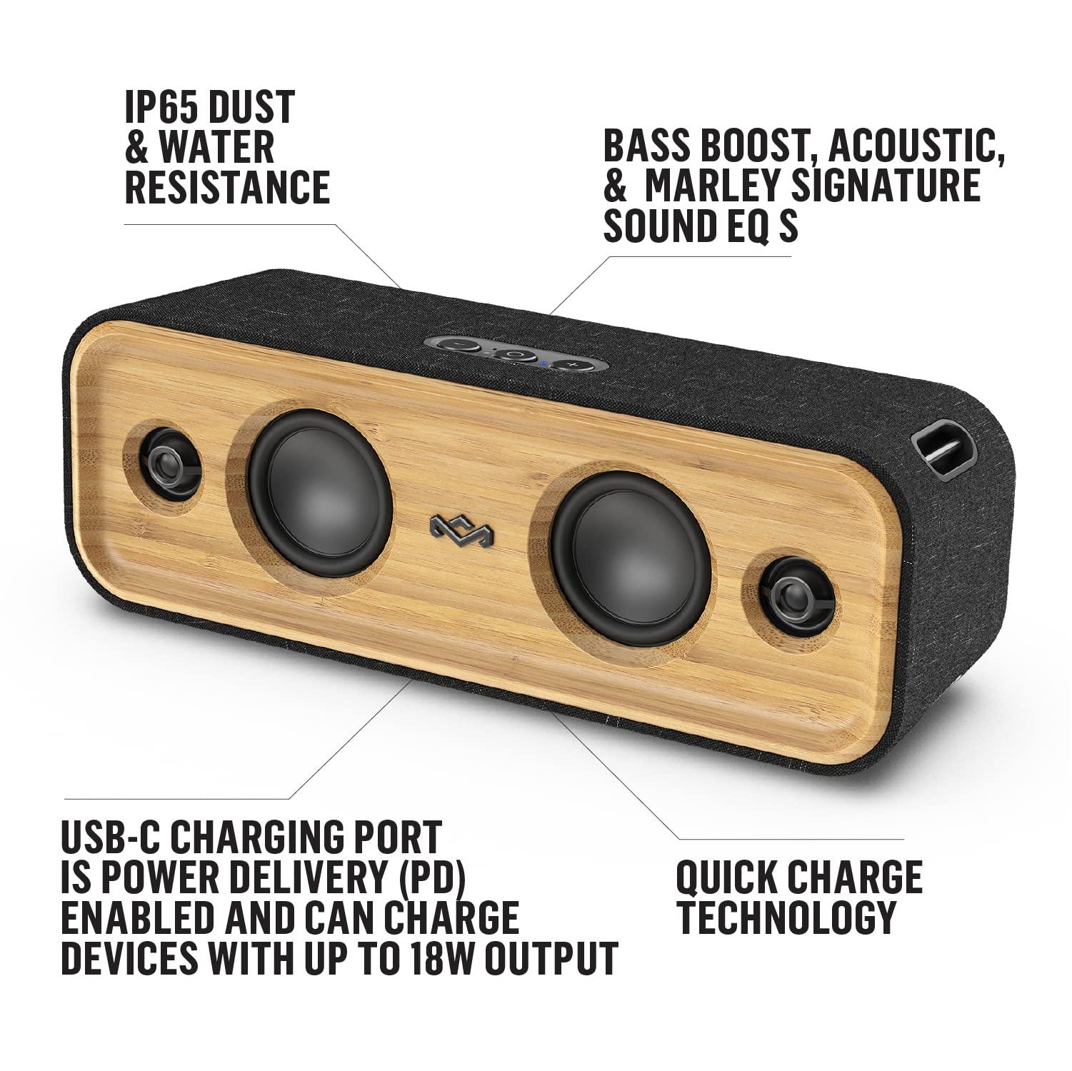 Marley House of Marley Get Together 2: Portable Speaker with Wireless Bluetooth Connectivity, 20 Hours of Playtime and Sustainable Materials, IP65 Dust and Water Resistance, Signature Black
