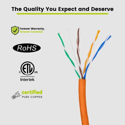 TRUE CABLE trueCABLE Cat5e Riser (CMR), 1000ft, Orange, 24AWG 4 Pair Solid Bare Copper, 350MHz, PoE++ (4PPoE), ETL Listed, Unshielded Twisted Pair (UTP), Bulk Ethernet Cable