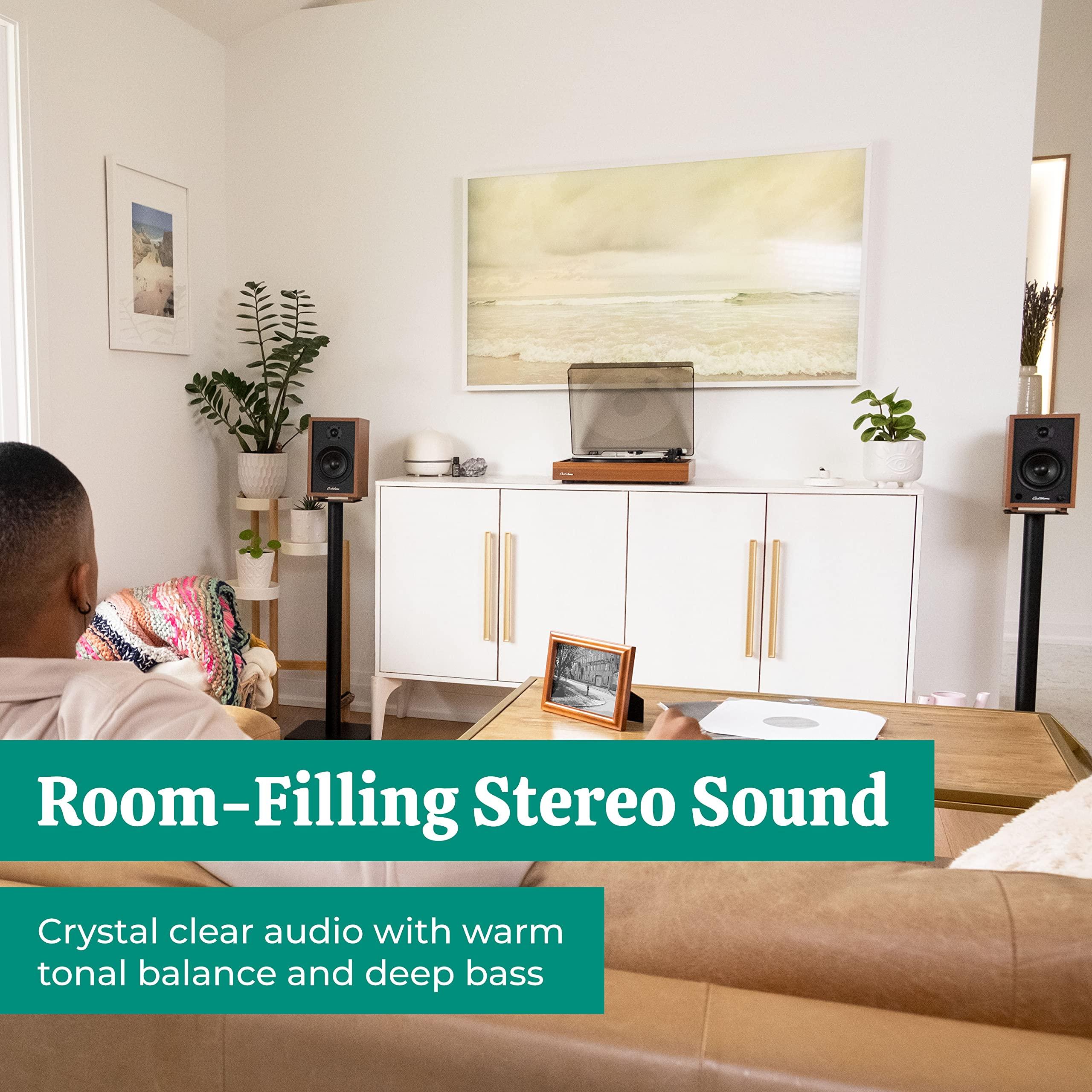 Electrohome Electrohome Montrose Record Player Stereo System, 4" Bluetooth Powered Bookshelf Speakers, Belt-Drive Bluetooth Turntable with Audio-Technica Stylus, Vinyl-MP3 Recording, Built-in Preamp