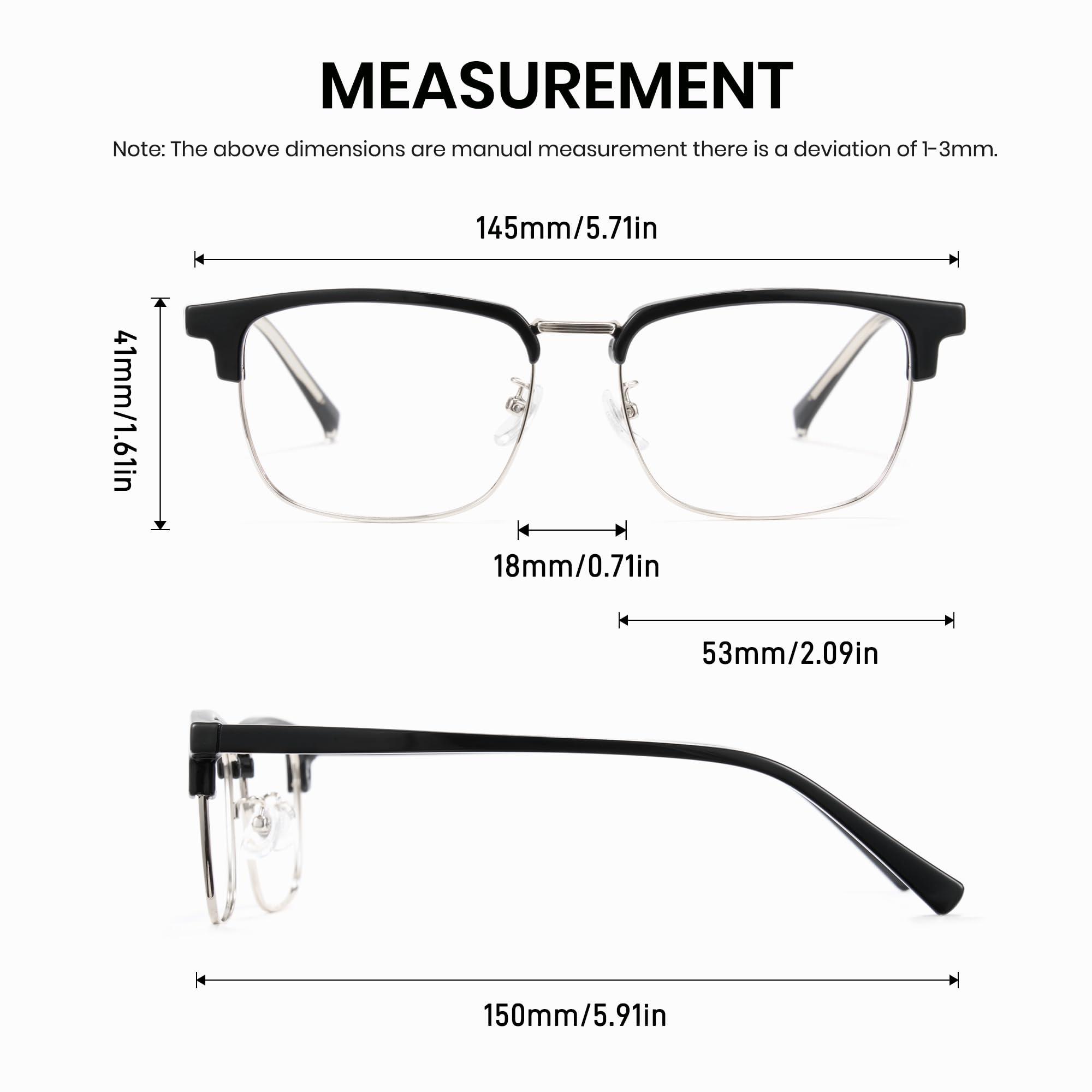 Cyxus Cyxus Men Blue Light Blocking Glasses Half Rimless Computer Gaming Glasses Square Fashion Glasses for Men 8216 Black Silver